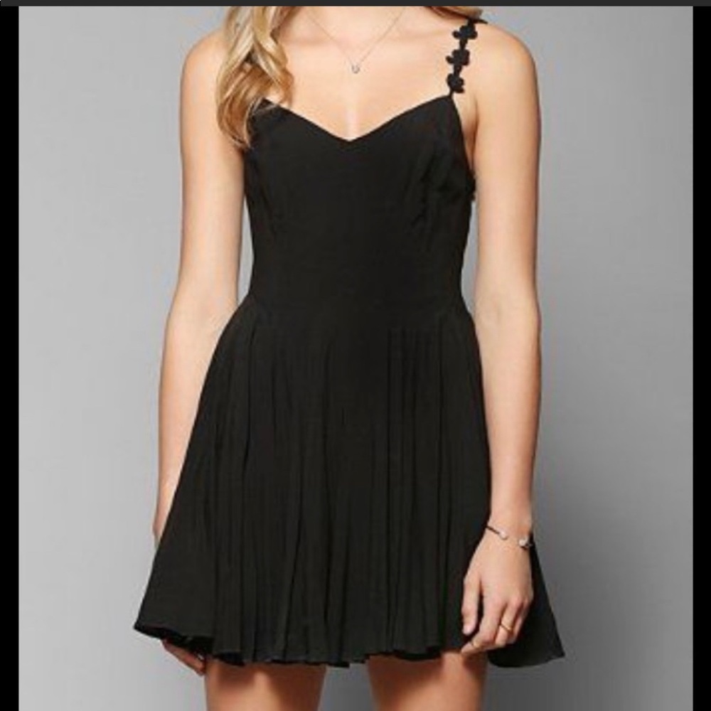SOLD Black daisy strap skater dress